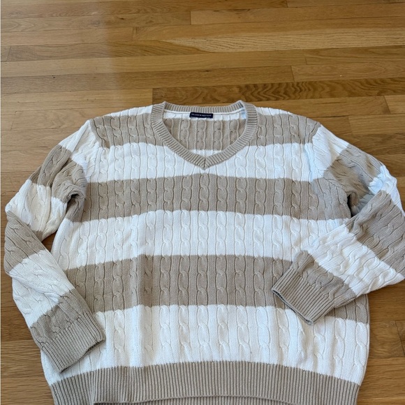Brandy Melville/John Galt Striped Nikki V-Neck Cable Knit Sweater beige white - Picture 7 of 10